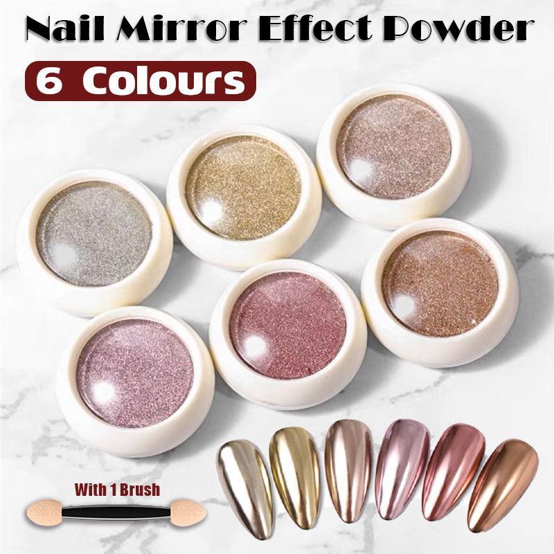 6 Colour Nail Mirror Effect Powder High Pigment Glitter Nail Art Dust Manicure A
