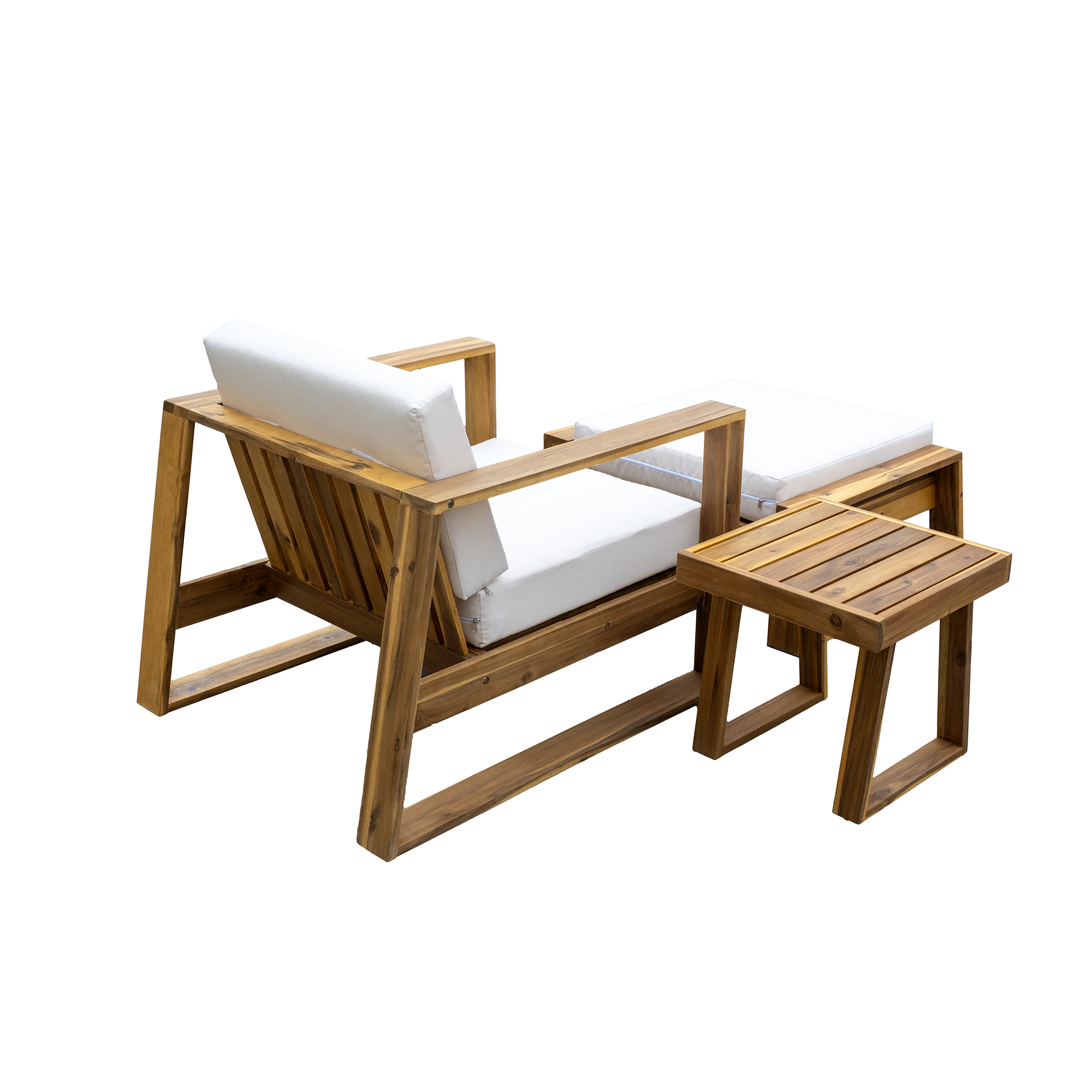 Acacia Wood Outdoor Lounge Set - Chair & Ottoman, Perfect for Patios,