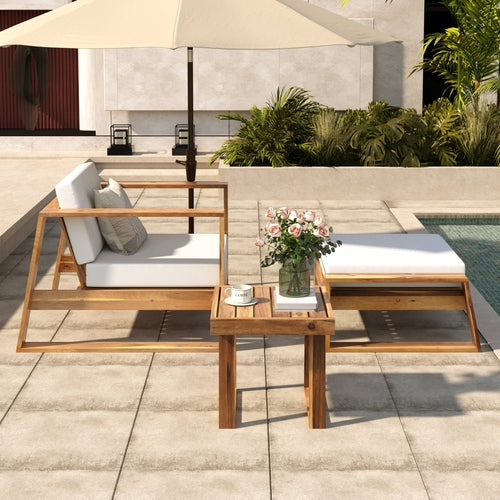 Acacia Wood Outdoor Lounge Set - Chair & Ottoman, Perfect for Patios,